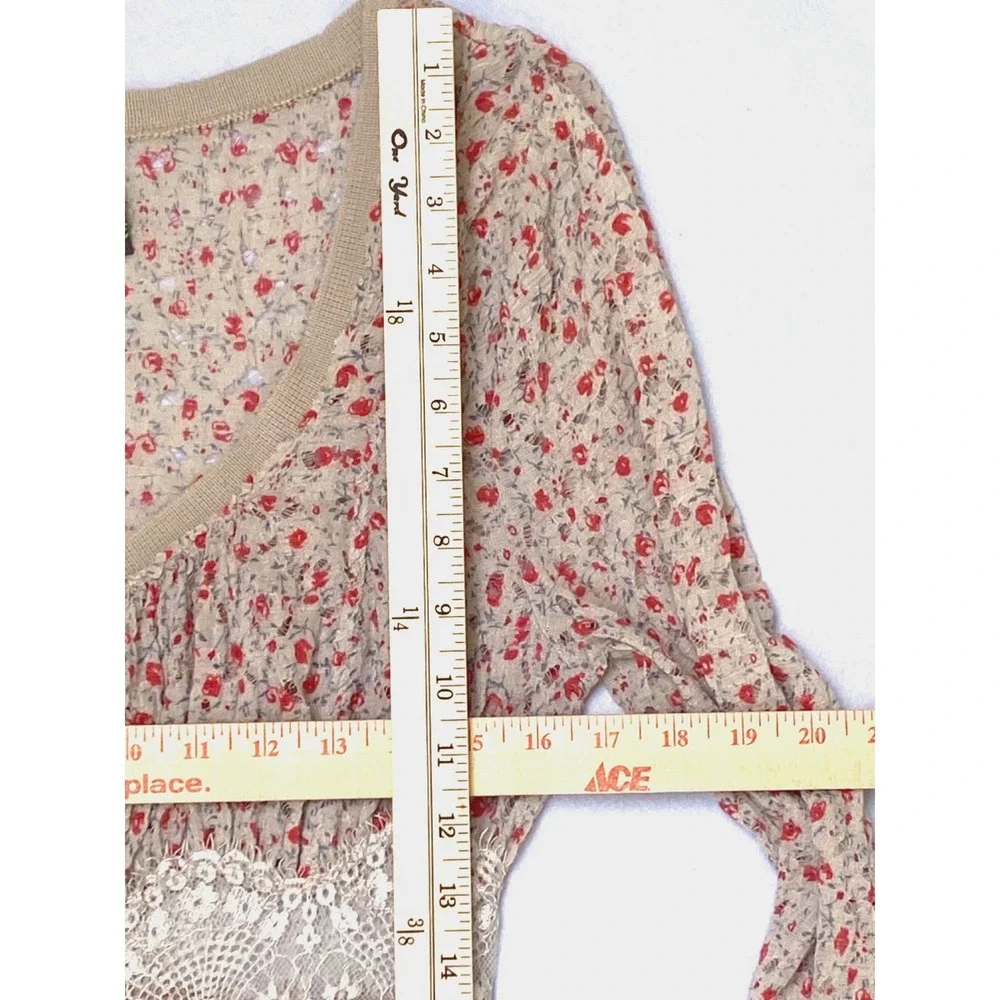 Free People Tunic Small Lace Knit snap‎ up long sleeve boho grunge Cottagecore
